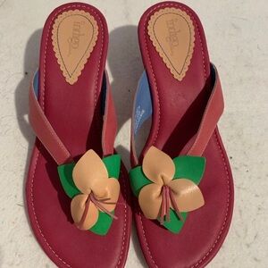 Clarks Indigo Pink and Green Floral Kitten Heel Sandals